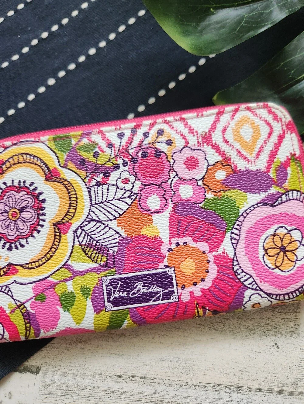 Vera Bradley Play Accordion Wallet Zip Around Card Holder Clementine Pink Floral